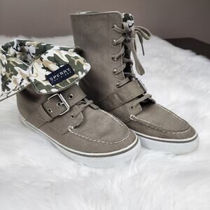 Sperry Top Sider Women's Size 7.5M Beige Camo Fold Over Sneaker